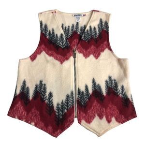 Vintage VRG Sport Vest Womens S Cream Fleece Trees Nature Outdoor Full Zip USA